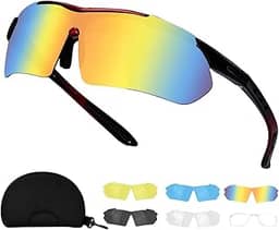 Óculos Corrida Masculino, Proteção UV400, Oculos de Sol Masculino, Inclui 6 lentes de óculos e Um Estojo de Armazenamento, Adequado para Ciclismo, Montanhismo, Pesca, Condução, Esqui, Turismo