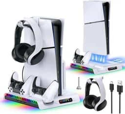 Suporte Cooler de Resfriamento RGB Carregador Controle Compatível com Console PS5 Slim Playstation