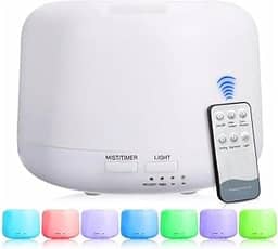 Difusor Aromatizador Ultrassônico Umidificador de Ar Portátil com LED 7 Cores de Purificador de Ambiente, Melhora a Qualidade do Ar, e Proporciona Relaxamento com Aromaterapia (Branco)