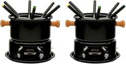 Conjunto de Fondue de Aço com 11 Peças, Kit com 2 Unidades, para Chocolate, Carne e Queijo, Preto