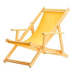 Espreguiçadeira Dobrável para Área Externa - Com Braço, Madeira Maciça Natural, Tecido Amarelo
