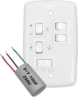 Chave Capacitiva Rima para Ventilador de Teto, 127V, 5 Botões, Controle de 3 Lâmpadas e Velocidade, Branca, com Capacitor 10uF (3+7)