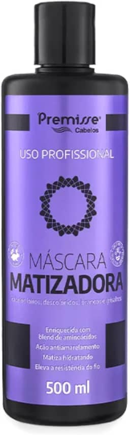 Premisse Máscara Matizadora para Cabelos Loiros, Descoloridos e Grisalhos 500ml, Uso Profissional, com Aminoácidos