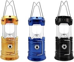 Lampião LED Lanterna Carregável Com Luz Solar Camping Luminária Dupla Iluminação Acampamento Trilhas Multiuso Carregador USB Portátil LINHA PREMIUM-THREE BROTHERS (Lampeão Preto)
