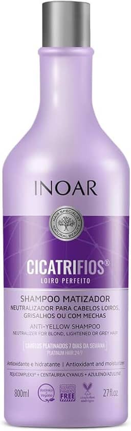 Inoar, Cicatrifios Loiro Perfeito Shampoo Matizador com Hidratação e Brilho Intenso, Rejucomplex3, Centaurea Cyanus e Azuleno - 800ml