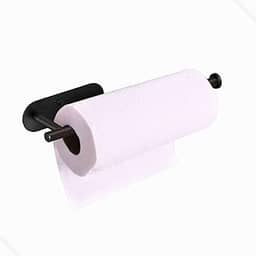 Porta Rolo Papel Toalha Cozinha Parede Preto Fosco em Aço Inox Fixação Adesiva Sem Furo