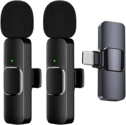 Kit 2 Microfones de Lapela Sem Fio Tipo C Compatível Android Iphone 15 16 Wireless Profissional 20 Metros Gravação de Vídeo YouTube