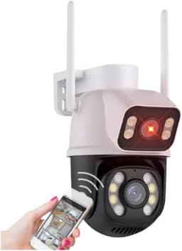 Câmera IP Sem Fio de Segurança Externa HD 3MP, Visão Noturna Infravermelha WiFi, Lente Dupla, IP66 à Prova D'água, Chamada de Voz Bidirecional, Campo de Visão Completo Com Cartão de Memória SD 128 GB