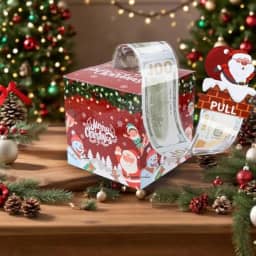 Caixa de presente de Natal para dinheiro, surpresa, caixa de presente para dinheiro, com suporte surpresa para caixa de feliz Natal com 30 bolsas transparentes, ideias exclusivas para rolo de dinheiro