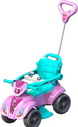 Quadriciclo Infantil Dog Menina Rosa com Haste Guia – Para Crianças 1 a 3 Anos, Assento com Cinto, Apoio de Pés Retrátil, Plástico Resistente – Registro INMETRO