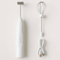 Mini Mixer Portátil USB, Espumador de Leite Recarregável com 3 Velocidades, 2 Hastes em Aço Inox para Cappuccino, Café, Chocolate Quente, Batedor de Ovos e Bebidas