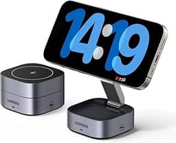 UGREEN Carregador sem Fio Dobrável 2 em 1, Estação de Carregamento Magsafe para Viagens, Compatível com iPhone 15/14/13/12 Series, AirPods 3/2/Pro