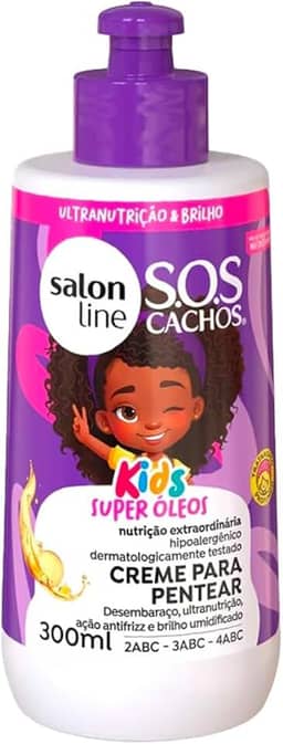 Salon Line, Creme de Pentear, SOS Cachos Kids, Nutrição em Ação, Vegano - Para Cabelos Ondulados, Cacheados e Crespos, 300 ml