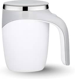Caneca Térmica Elétrica Mixer com Misturador Magnético, 380ml, Aço Inox 304, Recarregável USB-C, Tampa Protetora, Alça Resistente, Ideal para Café, Shakes e Bebidas Quentes (Branco)