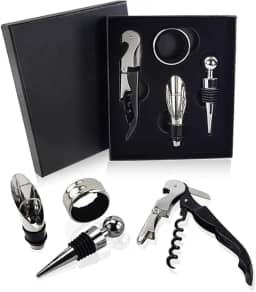 Conjunto de Acessórios para Vinho, 4 Peças, com Tampa Abridor Saca Rolhas Salva Gotas Aerador com Caixa