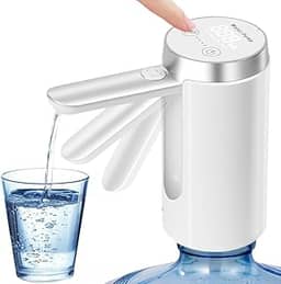 Bomba Elétrica para Galão de Água Recarregável USB Botão Smart Touch Saída de Água Dobrável Display LCD Bebedouro Dispensador Automático para Galão Garrafão de até 20 Litros Água Mineral (Branco)