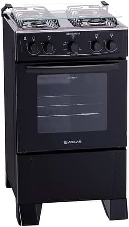 Fogão 4 bocas Atlas Mônaco Plus Preto com Acendimento Automático e Mesa Inox