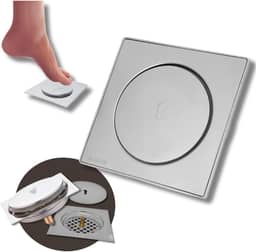 Ralo click inteligente 10x10 em aço inox. Antiodor, anti entupimento e contra insetos. Instalação fácil e design moderno para banheiros e áreas molhadas – Qualidade Premium LNSTORE