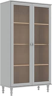 Cristaleira Estante Para Livros Ditália 2 Portas Vidro E-957 Cor:cinza