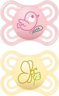 MAM Baby Kit Com 2 Chupetas Perfect Com Bico Extrafino Silicone SkinSoft para Crianças 0-6 Meses Com Caixa Esterilizadora, Rosa e Neutra