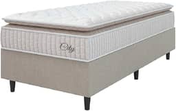 Cama Box Colchão Solteiro Molas Ensacadas City Pillow Top 88x188x61cm Branco/Bege Hellen - Suporta até 110kg por Pessoa