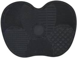 Tapete de limpeza de pincel de maquiagem em forma de maçã de silicone, preto, multitextura, escova cosmética com ventosa
