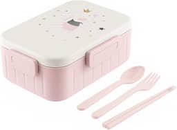 Marmita Lancheira Pote Infantil Com Tampa Divisória Marmiteira Escola Creche Passeio Lanche Fruta Bento Box 1.2 Litros Hermética Com Talheres (Coelho Rosa)