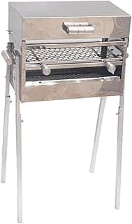 LAURINDO'S Churrasqueira Portátil Com 2 Grelhas a Carvão com Tampa a Bafo Inox - Altura Ajustavél - Espetinho a Bafo