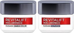 Kit Creme Facial Anti-idade L'Oréal Paris Revitalift Hialurônico Noturno + Diurno FPS 20, 49g