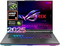 Asus Laptop para jogos ROG Strix G16 2025, tela FHD 165Hz de 16 polegadas, AMD Ryzen 9 8940HX de 16 núcleos, RTX 5070 Ti, 16 GB de RAM, SSD de 1 TB, cinza Eclipse