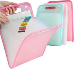 Pasta Sanfonada A4 com 12 Divisórias Capa Dura Fechamento por Elástico e Etiquetas Organize Documentos Provas e Trabalhos Escolares Ideal para Estudantes Escritório e Concursos (Rosa)