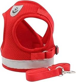 Coleira Peitoral para Cachorros e Gatos com Colete Reflexivo Regulável e Guia de Passeio (VERMELHO, S)