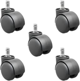 Kit 5 Rodinhas para Cadeira de Escritório e Gamer, Rodízio Nylon 50mm Antirrisco e Silenciosa, Pino Universal 11mm, Reforçada - Preto