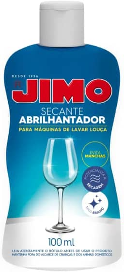 Jimo Secante Abrilhantador Máquina Lava Louça Brilho Mais Intenso Sem Resíduos 100ml Sem Macnhas Taças Vidros Brilhosos Panelas Colher Faca Secagem Rápida