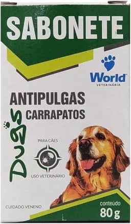 Sabonete Antipulga e Carrapato para Cães, Branco, World Veterinária, 80 g