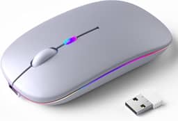 Mouse Sem Fio Recarregável com LED RGB Design Ergonômico e Conexão Bluetooth para Notebook PC e Home Office (Prata)