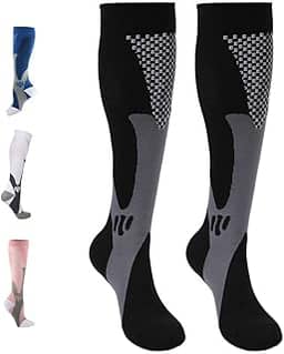 Meia de Compressão Cano Longo Alta | Para Esporte Corrida | Unissex Feminina Masculina|Alívio da dor, Várizes, Esporte e Uso diario.