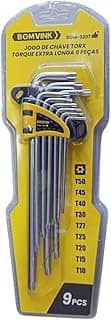 Jogo de Chaves Torx Extra Longa, 9 Peças, T10-T50, Cromado