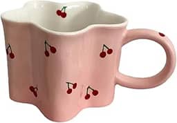 Heardbeli Caneca de cereja feminina em forma de flor rosa caneca de café de cerâmica copo de água 350 ml/340.2 g presente vintage bonito novidade