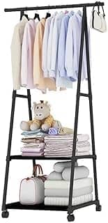 Arara Organizadora Cabideiro de Roupas Com Prateleiras e Rodinhas 360°, Closet Organizador Portátil Multifuncional (Preto)