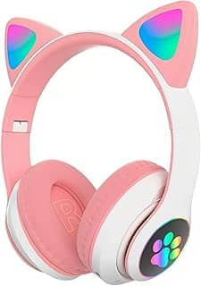FEDBNET Fone de Ouvido Orelha de Gato com Iluminação LED, Headset Bluetooth 5.0 para Jogos/Músicas Estéreo, Fone Sem Fio de Gatinho com Microfone Embutido para Meninas
