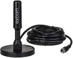 Antena Digital Amplificada HDTV/UHF/VHF Interna e Externa 5m Base Imã prova d'água 4dBI - Exbom