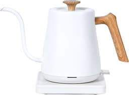 Chaleira Elétrica com Pescoço de Ganso, Chaleira de água Quente Rápida de 0,8 L, Portátil, Aquecimento Rápido, aço Inoxidável para Preparar Chá E, Grão de Madeira Branca