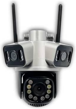 Câmera Ip Tripla Wi Fi ou Cabo RJ45 3 Lentes Cartão Com 128gb