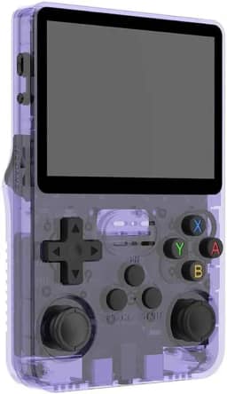 Console de jogos portátil retrô, console de videogame R36S de código aberto, sistema Linux, tela IPS de 3,5 polegadas, reprodutor de vídeo de bolso portátil com cartão TF 64G / 128G / 316 ( Color : Pu