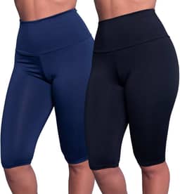 Kit 3 Bermuda Ciclista Lisa Poliamida Cós Alto Longa Moda Fitness Academia