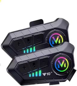 Intercomunicador para Capacete Y10, Preto, Com Bluetooth, 2 Unidades, Microfone Embutido, Controle de Som, para Motociclistas