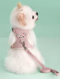 Peitoral e coleira para cães e gatos, colete macio com corda, peitoral ajustável para passear, apenas para cães pequenos e gatos, tamanho M, rosa