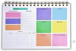 Planner Semanal Espiral Colorido 50 Folhas – Organização Visual com Prioridades, Tarefas e Hábitos para Rotina Pessoal, Escolar e Profissional