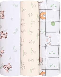 Kit com 3 Cueiros Flanelados para Bebê 80x80 cm – 100% Algodão – Tecido Suave e Antialérgico – Enxoval Recém-Nascido – Era Uma Vez (Ursinho Bolinha)